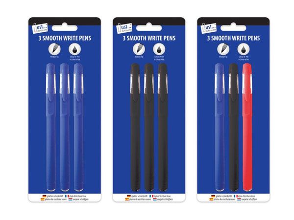 3pk Just Stationery Smooth Write Pens 