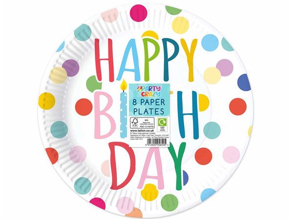 Party Crazy - Happy Birthday 8 Pack 23cm Paper Party Plates