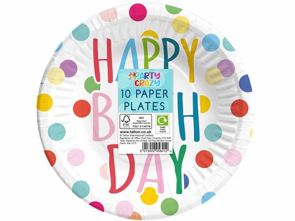 Party Crazy - Happy Birthday 10 Pack 18cm Paper Party Plates