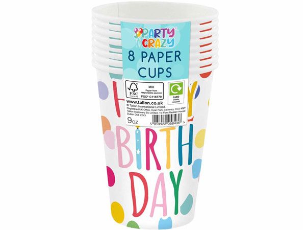 Party Crazy - Happy Birthday 8 Pack 9oz Paper Party Cups