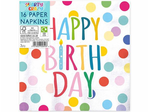 Party Crazy - Happy Birthday 16 Pack 3ply Paper Napkins