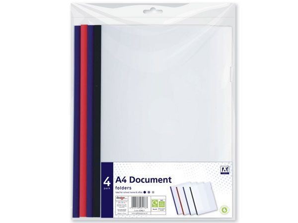 A* Stationery 4pk A4 Document Folders 