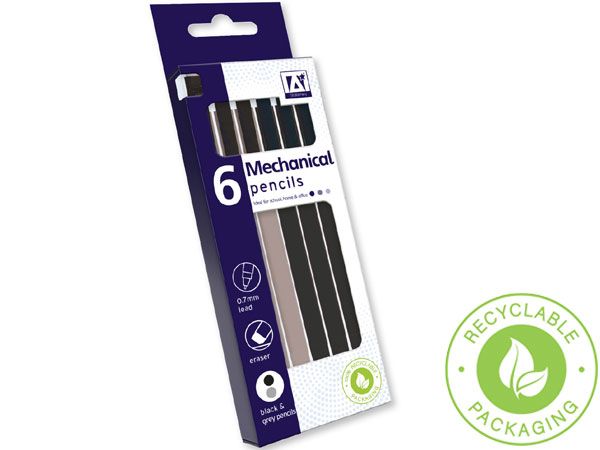 A* Stationery 6 Mechanical Pencils With Eraser Tops