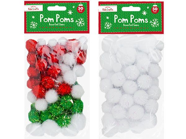 Santa Loves Kids Crafts - 50pk Christmas Craft Pom Poms, Assorted Picked At Rand