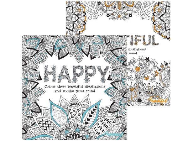 6x Squiggle Advanced Relaxing Colouring Book - Beautiful & Happy Designs