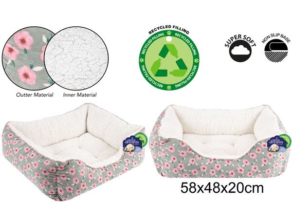 Sweet Dreams Floral Rectangle Pet Bed - Medium, 58x48x20cm