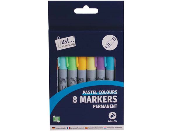 Just Stationery 8pk Permanent Markers, Pastel Colours