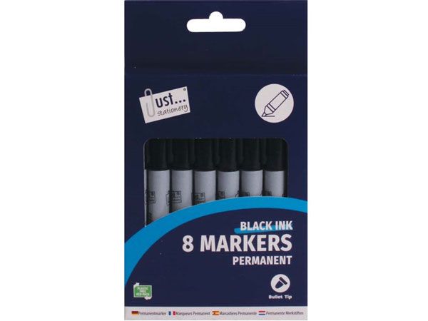 Just Stationery 8pk Black Permanent Markers