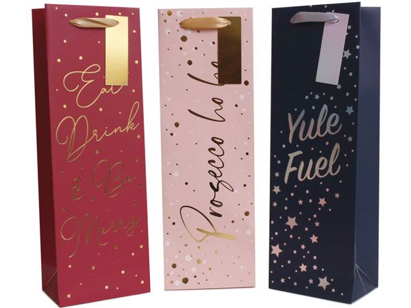 12x Bottle Christmas Gift Bag - Navy, Pink and Red Designs